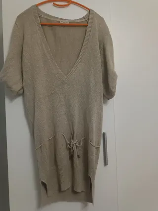 Camiseta larga mujer beige/dorada talla única