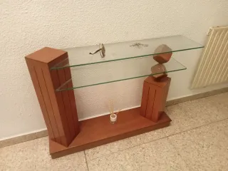 Mueble recibidor madera y cristal