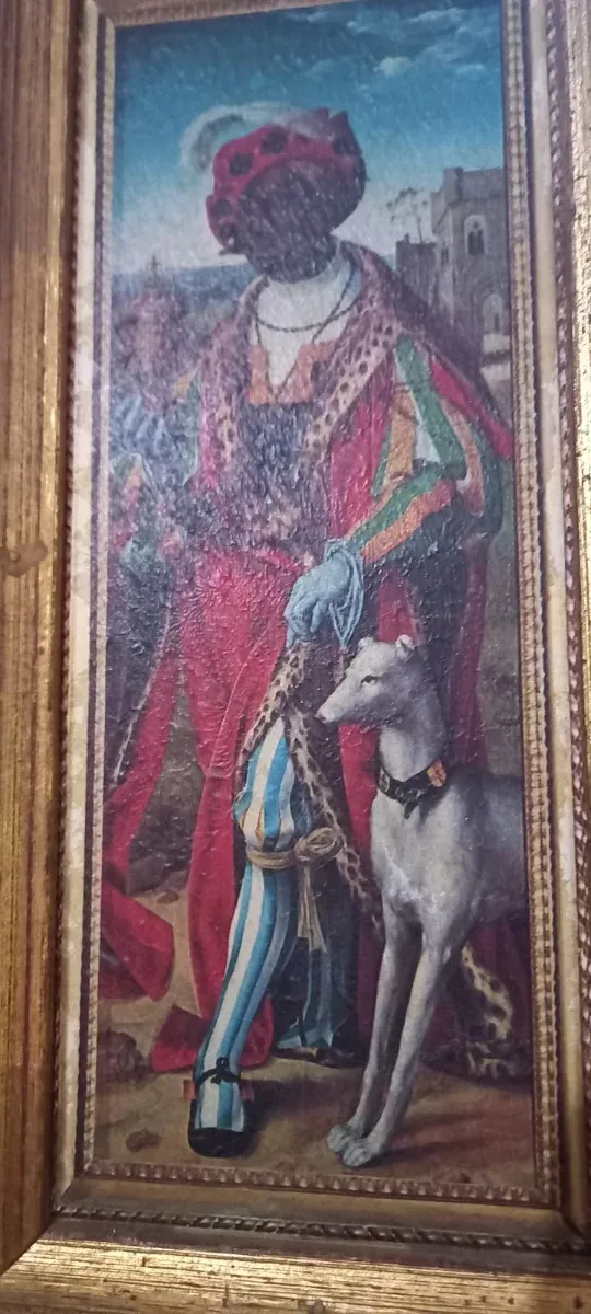 Tríptico óleo envejecido marco madera. Altar