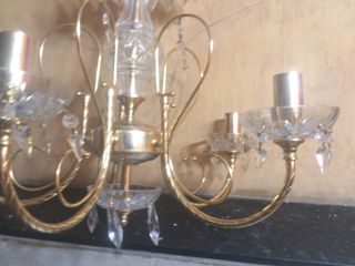 Lámpara 5 brazos baño oro y cristal bohemia