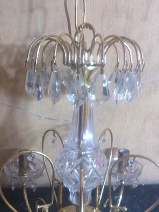 Lámpara 5 brazos baño oro y cristal bohemia