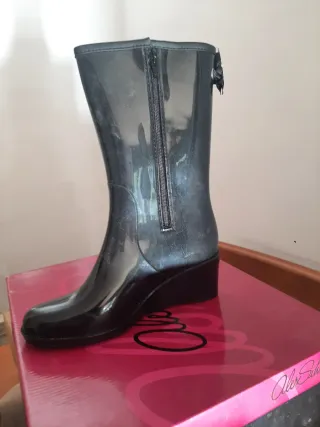 Botas de agua Alex Silva Negras Tacón Cuña