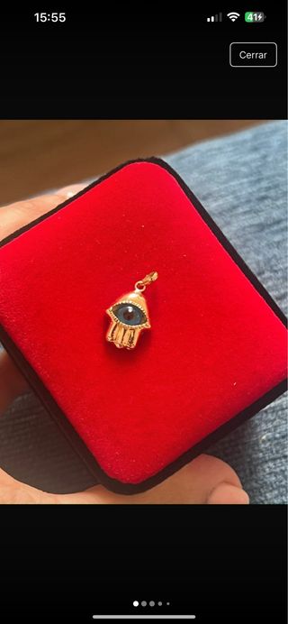 Colgante Mano de Fátima Ojo Azul 18k