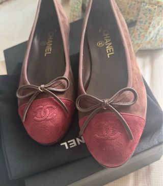 Bailarinas Chanel Ante Marrón y Rojo