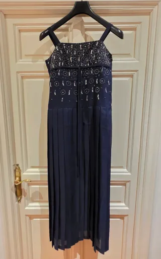 Vestido de boda azul con lentejuelas hecho a mano