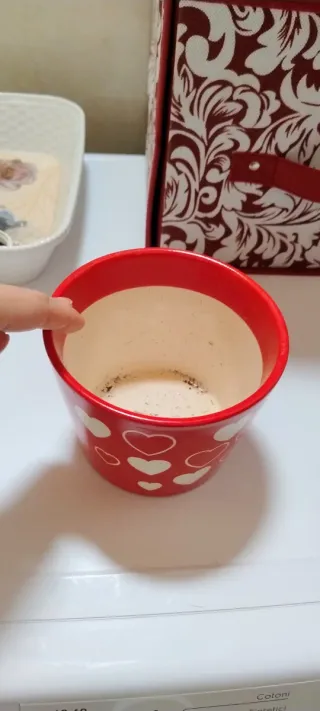 Vaso decorativo rosso cuori bianchi