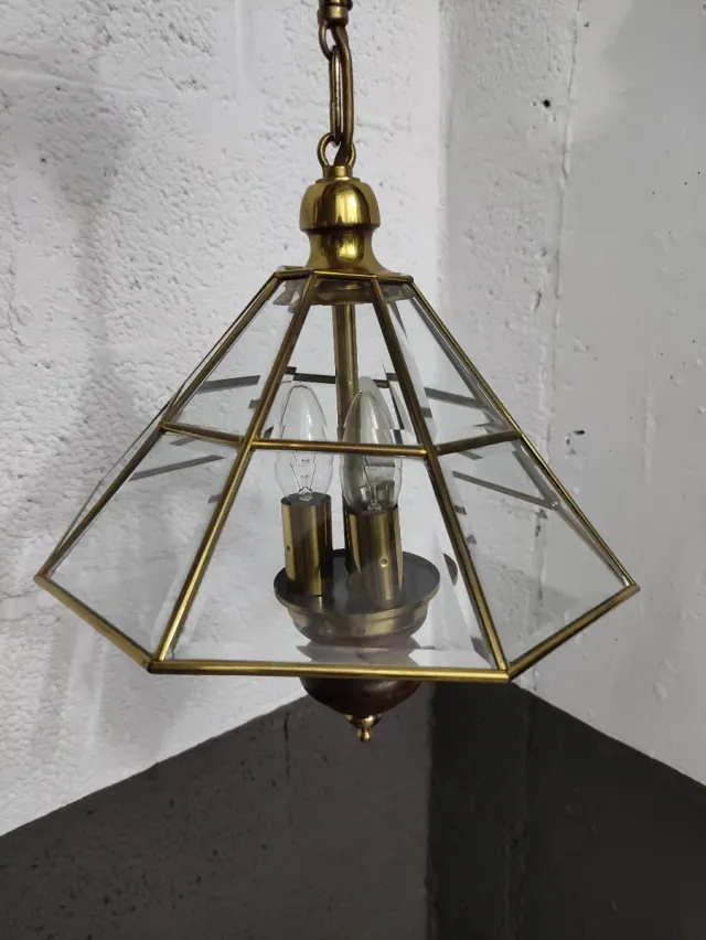 Lámpara colgante latón y cristal