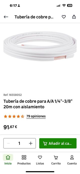 Tubería de cobre 1/4. 3/8 para aire acondicionado