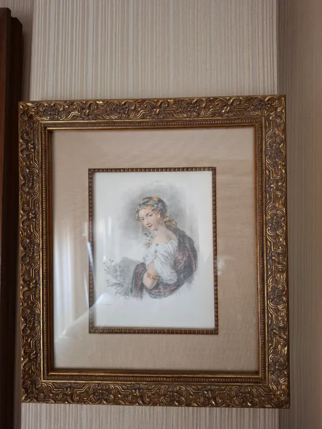 Cuadro antiguo mujer con flores