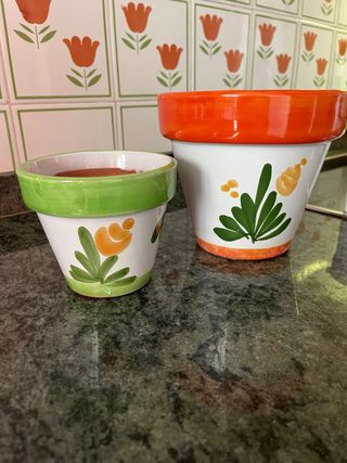 Set 2 Macetas Cerámica Pintadas Mano