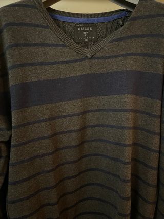 Maglione Guess Grigio Blu Scollo V Tg L