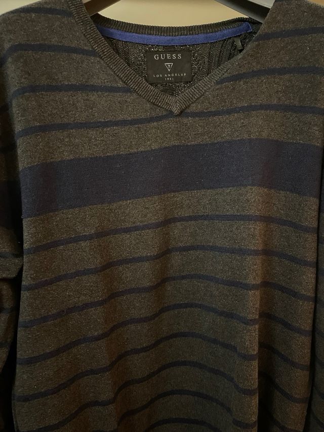 Maglione Guess Grigio Blu Scollo V Tg L