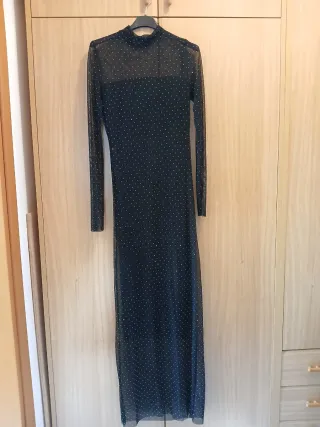 Abito lungo nero con strass