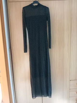 Abito lungo nero con strass