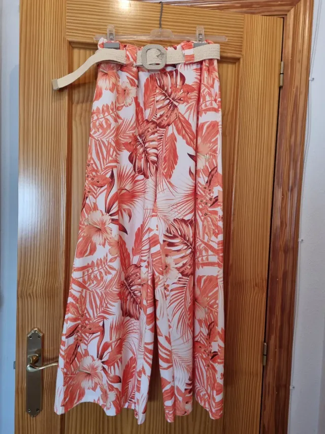 Pantalón palazzo estampado floral naranja