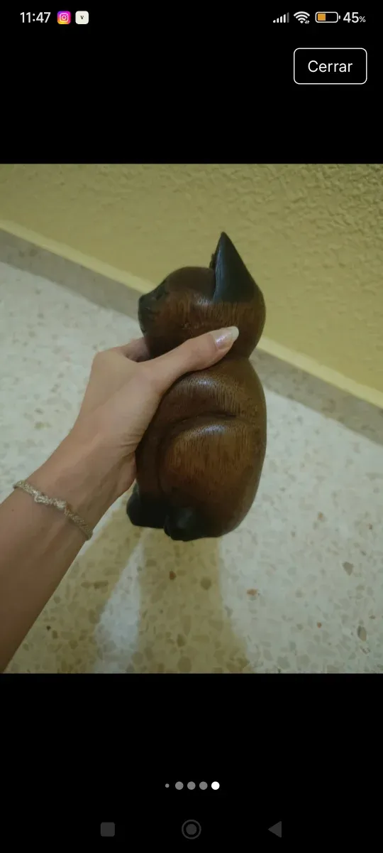 Figura gato tallado madera artesanal (decoración)