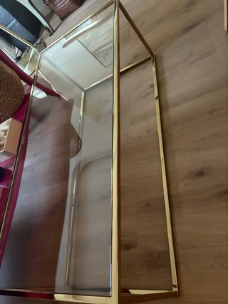 Mesa de centro cristal y metal dorado