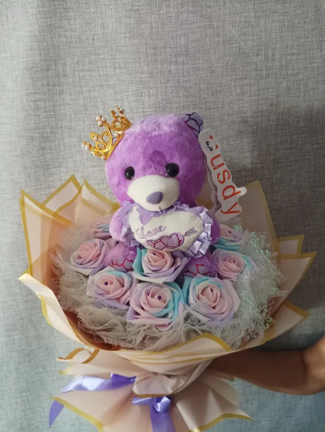 Peluche Oso Morado Corona Flores (6)