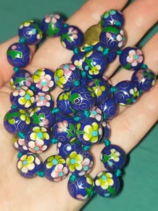 Collana vintage blu smalto floreale