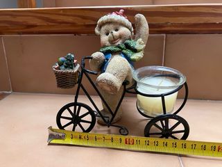 Portavelas Oso Navideño con Bicicleta