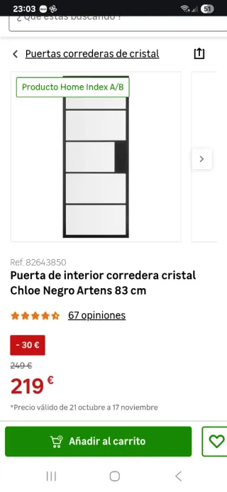 Puerta interior metal y cristal templado