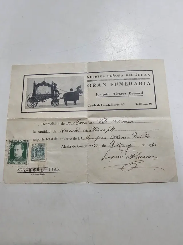 Recibo Funeraria Sevilla 1941