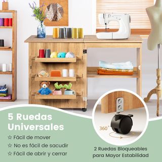 Mesa de Costura Plegable con Ruedas