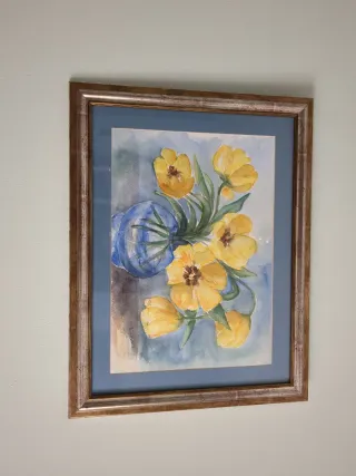 Tre Quadri ad acquerello tulipani gialli e rosa