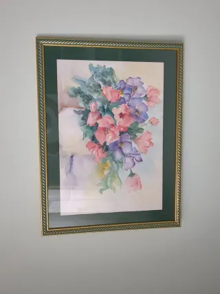 Tre Quadri ad acquerello tulipani gialli e rosa