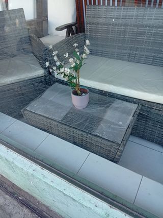 Juego Rattan Exterior blanco/Gris