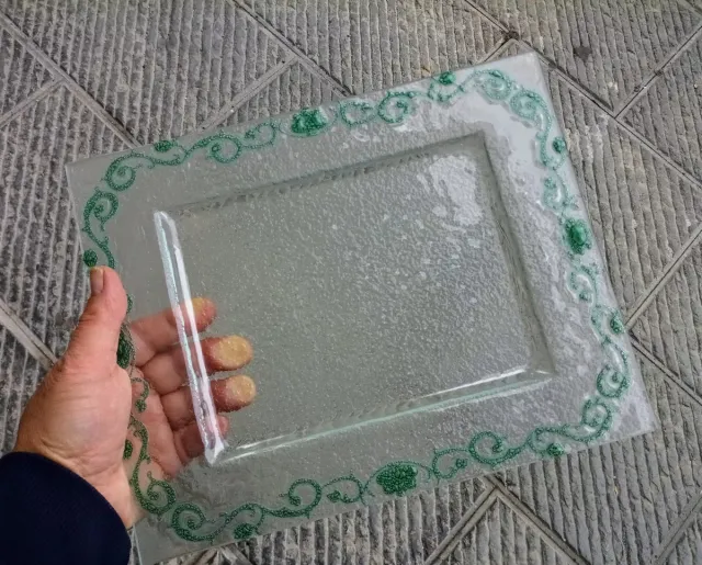 Vassoio in vetro di Murano decoro verde