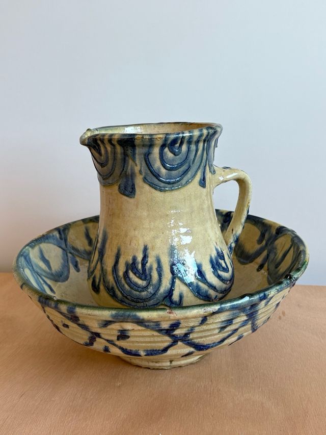 Jarra y lebrillo cerámica Níjar antiguo