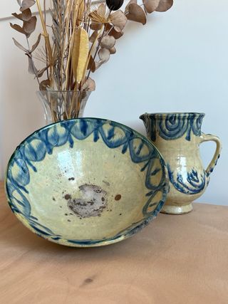 Jarra y lebrillo cerámica Níjar antiguo