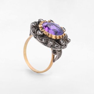 Sortija Vintage Amatista Oro 18kt y Plata