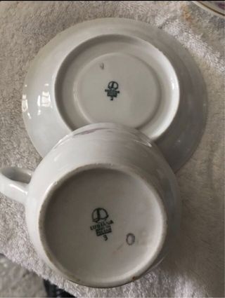 Juego 5 Tazas y Platos Vintage Porcelana