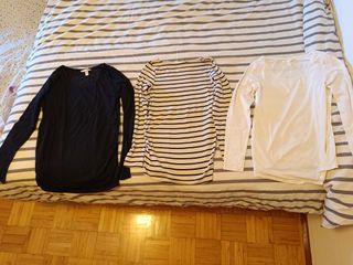 3 Camisetas Premamá Manga Larga Algodón, talla M.