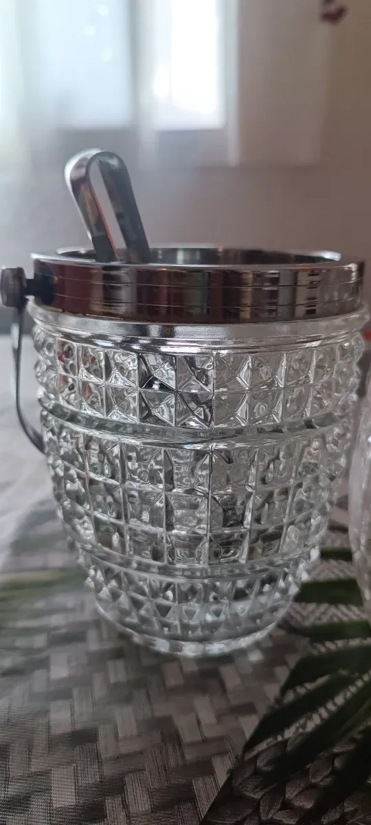 Licorera y cubitera vintage cristal