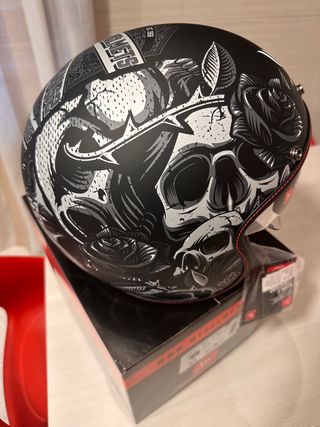 Casco jet MT Helmets Le Mans Skull Rose taglia M