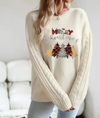 Maglione Natale Beige XXL Trecce