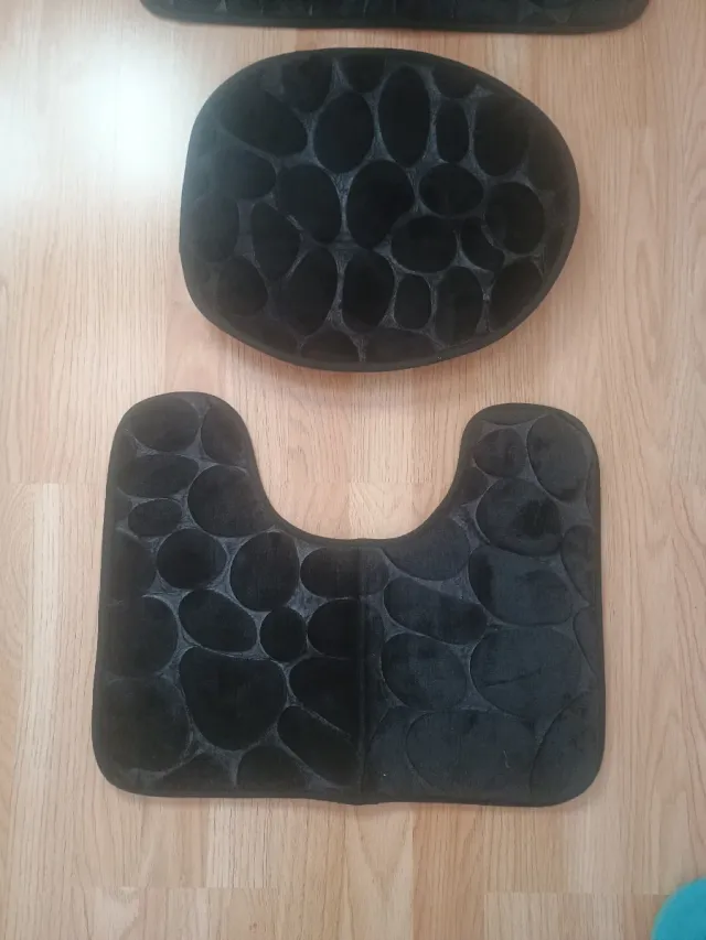 Conjunto de 3 tapetes de casa de banho pretos