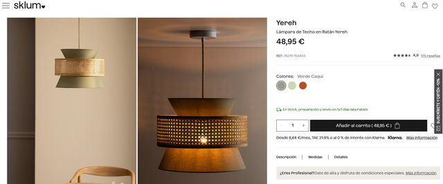 Lámpara de Techo Yereh Sklum Ratán Verde