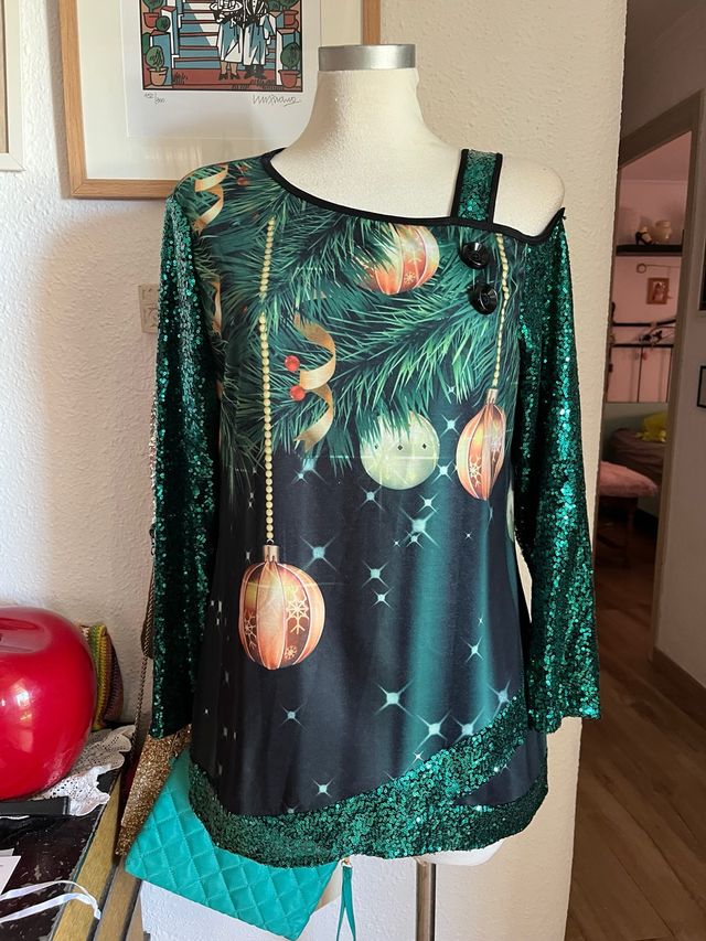 Vestido Navidad Lentejuelas Verde Talla L