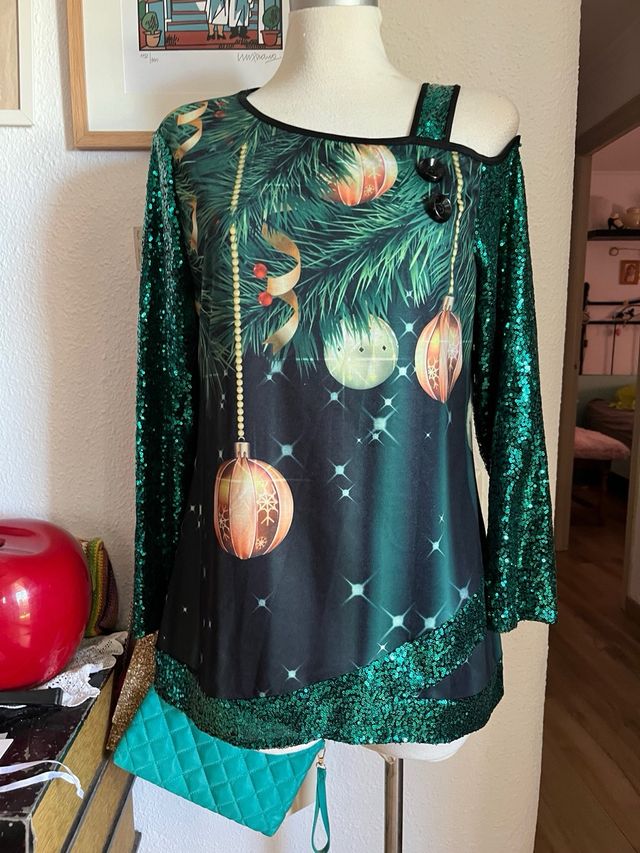 Vestido Navidad Lentejuelas Verde Talla L