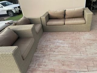 Conjunto Sofá Exterior Mimbre Beige