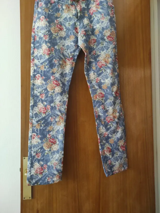 Pantalones vaqueros florales mujer talla 40