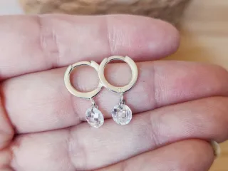 Pendientes Plata Ley Aro con Colgante Cristal