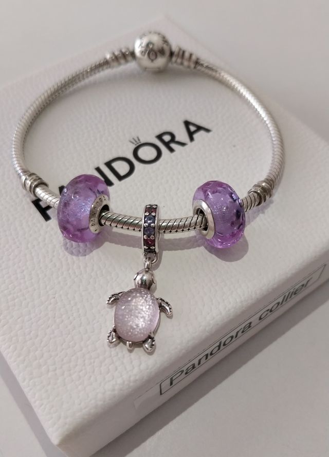 Pandora Charm Tortuga Lila y Plata