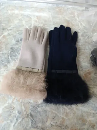 Guantes de señora con pelo y lazo