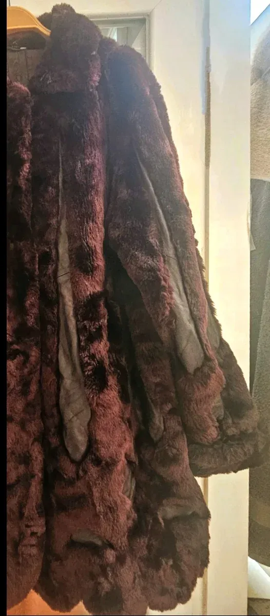 Abrigo vintage cuero y pelo sintético