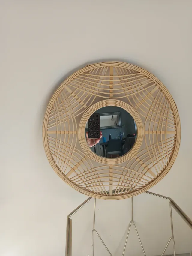 Espejo Redondo Madera Rattan Decorativo